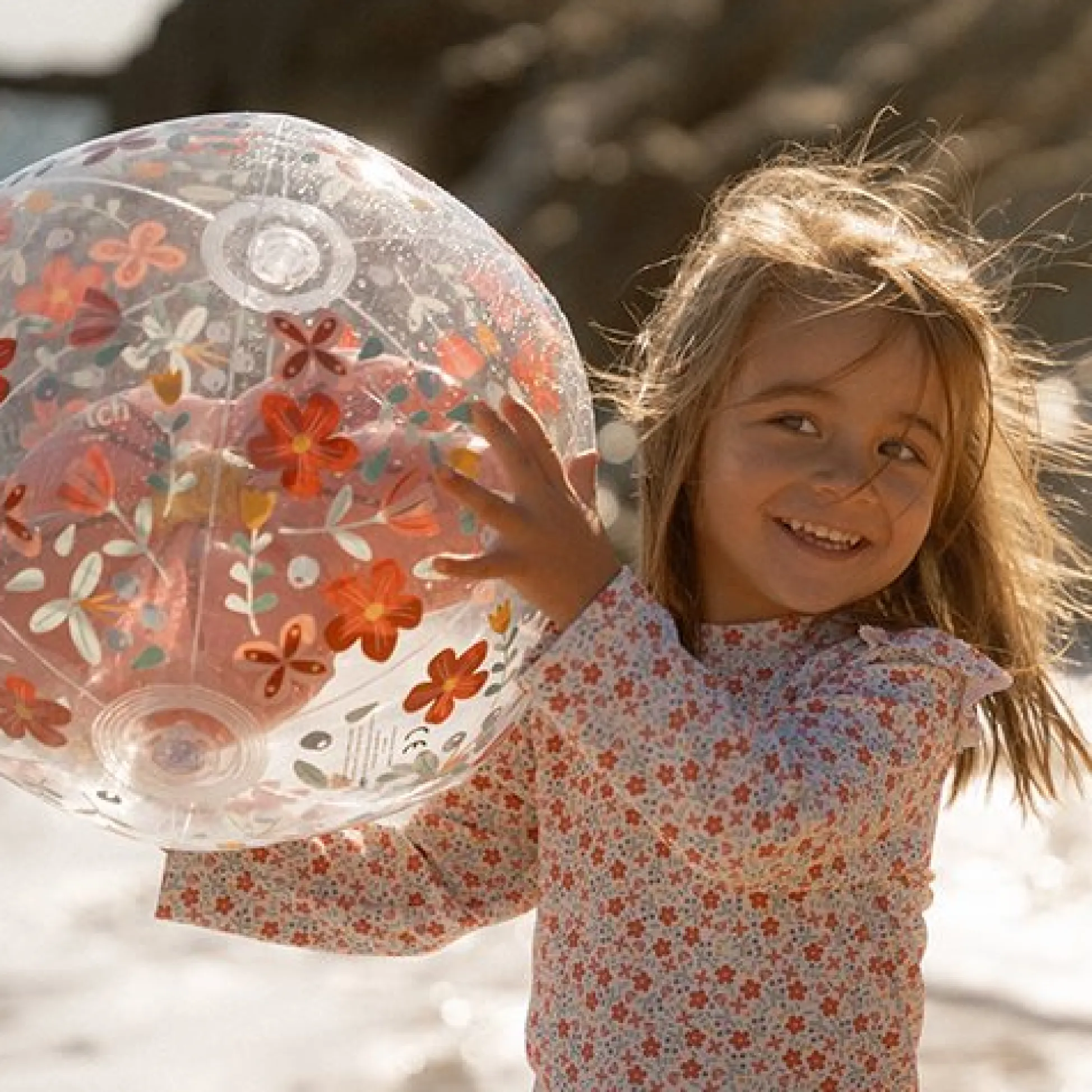 Beach Ball 3D Figure Pink Flowers