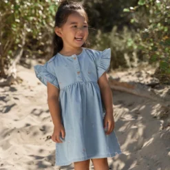 Dress embroidered - Short sleeve - Blue