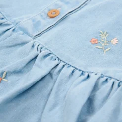 Dress embroidered - Short sleeve - Blue