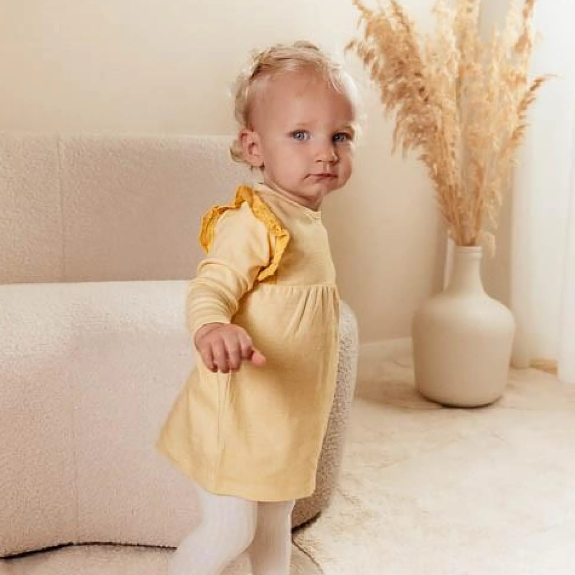 Dress long sleeve - Yellow - Little Farm - Checkered