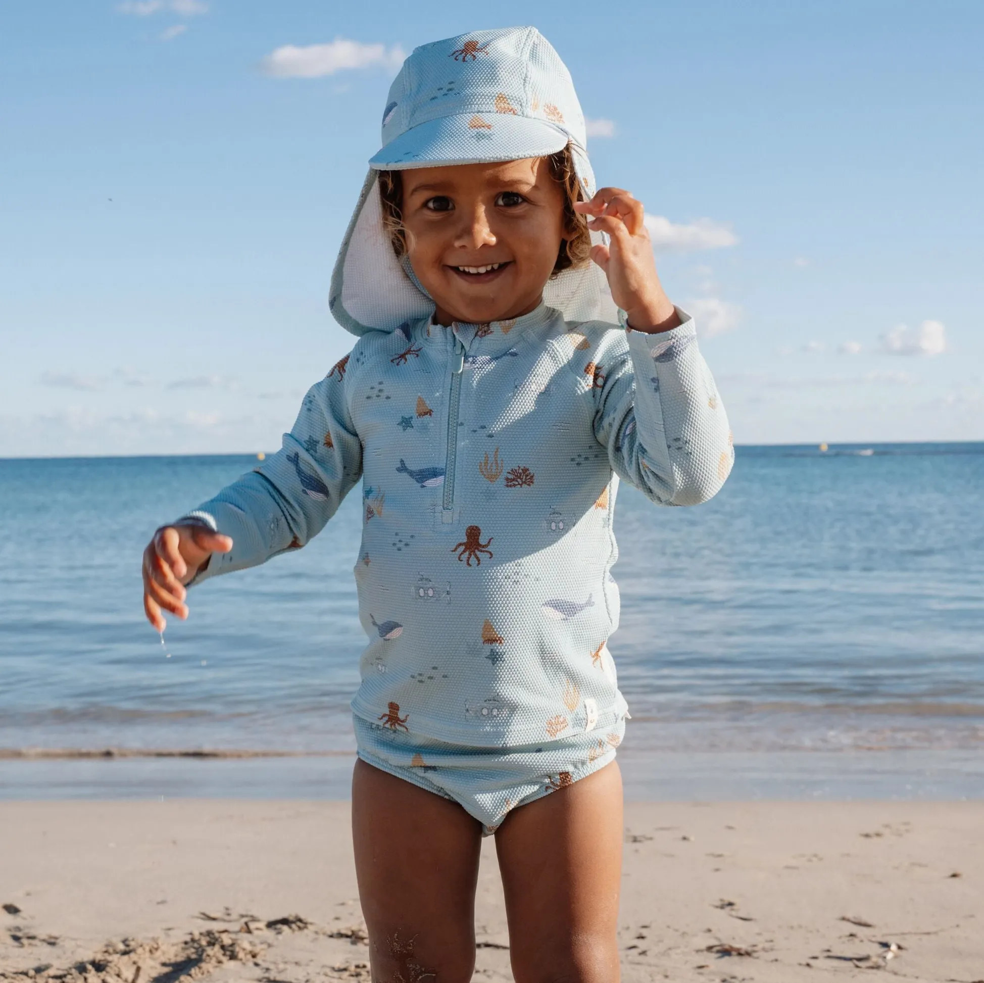 Long sleeve swim shirt - UPF 40 - Green - Ocean Friends