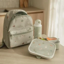 Lunch set - Pop -up drinking bottle and lunch box - Green - Little Farm