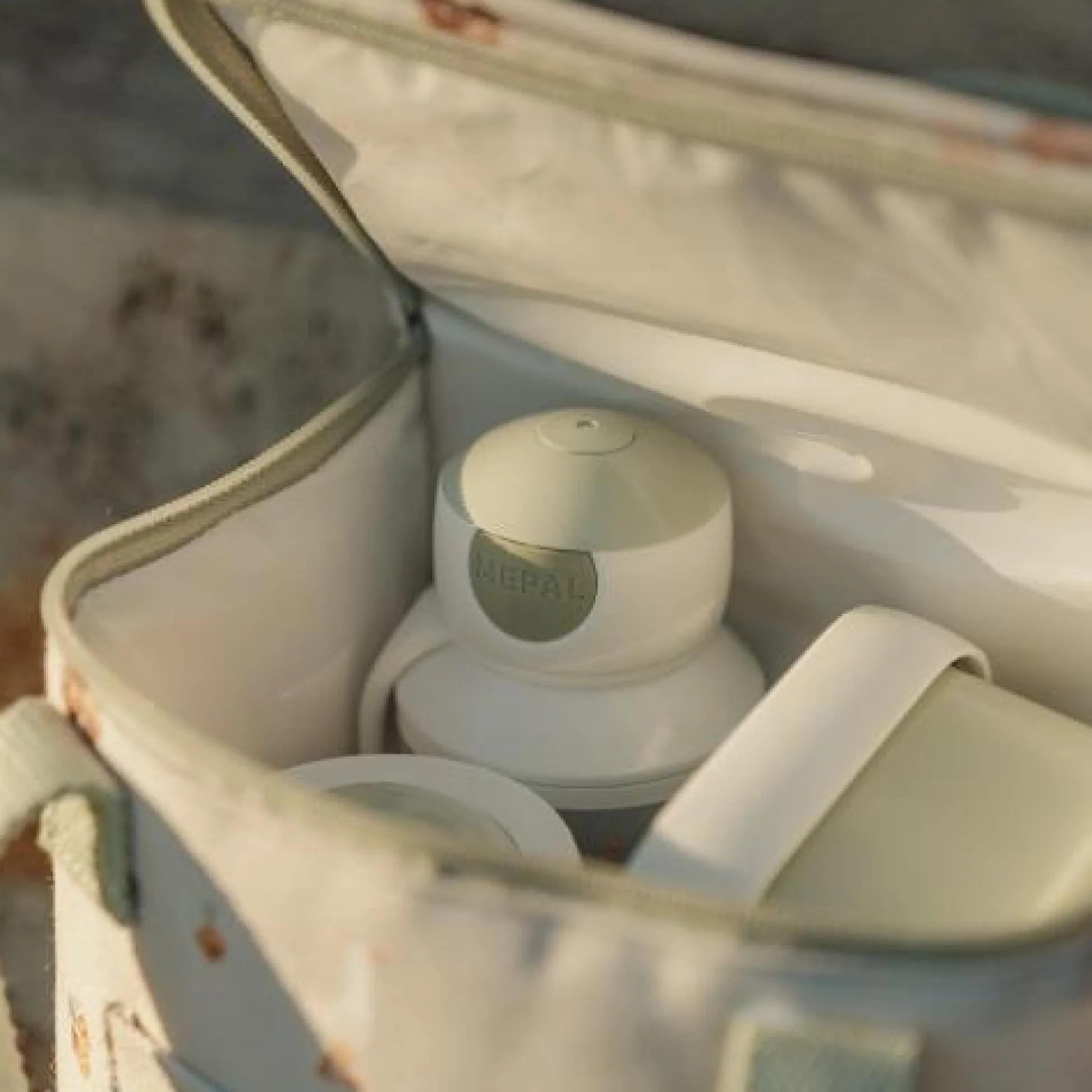 Lunch set - Pop -up drinking bottle and lunch box - Green - Little Farm