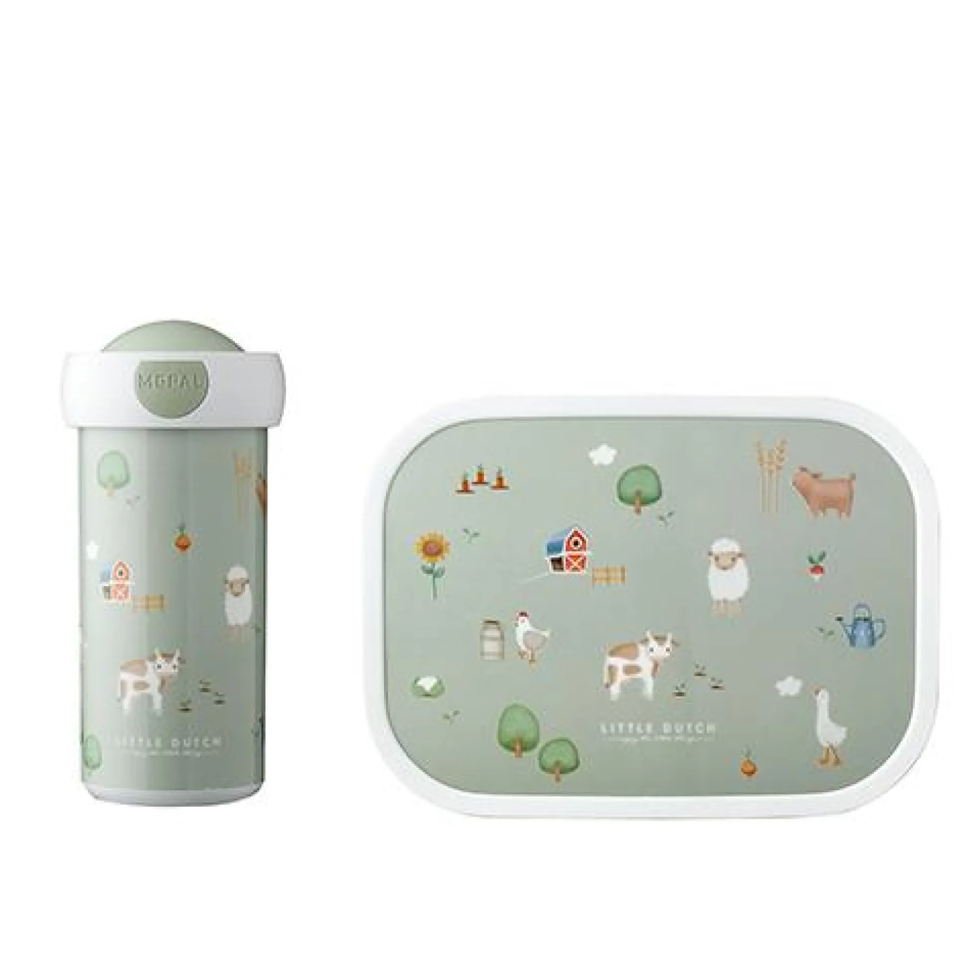 Lunch set - School cup and lunchbox - Green - Little Farm