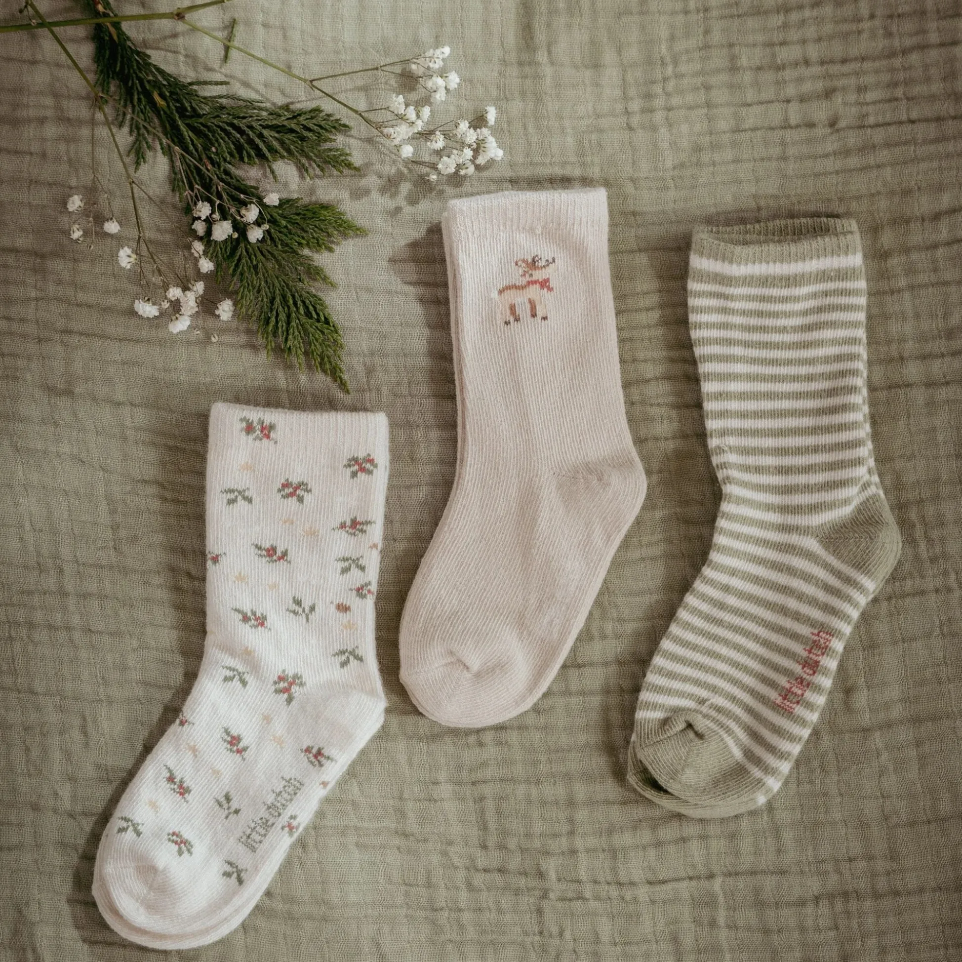 3-pack Christmas socks – Beige