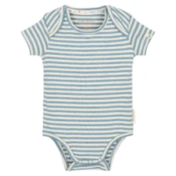 Striped short-sleeve romper - Blue