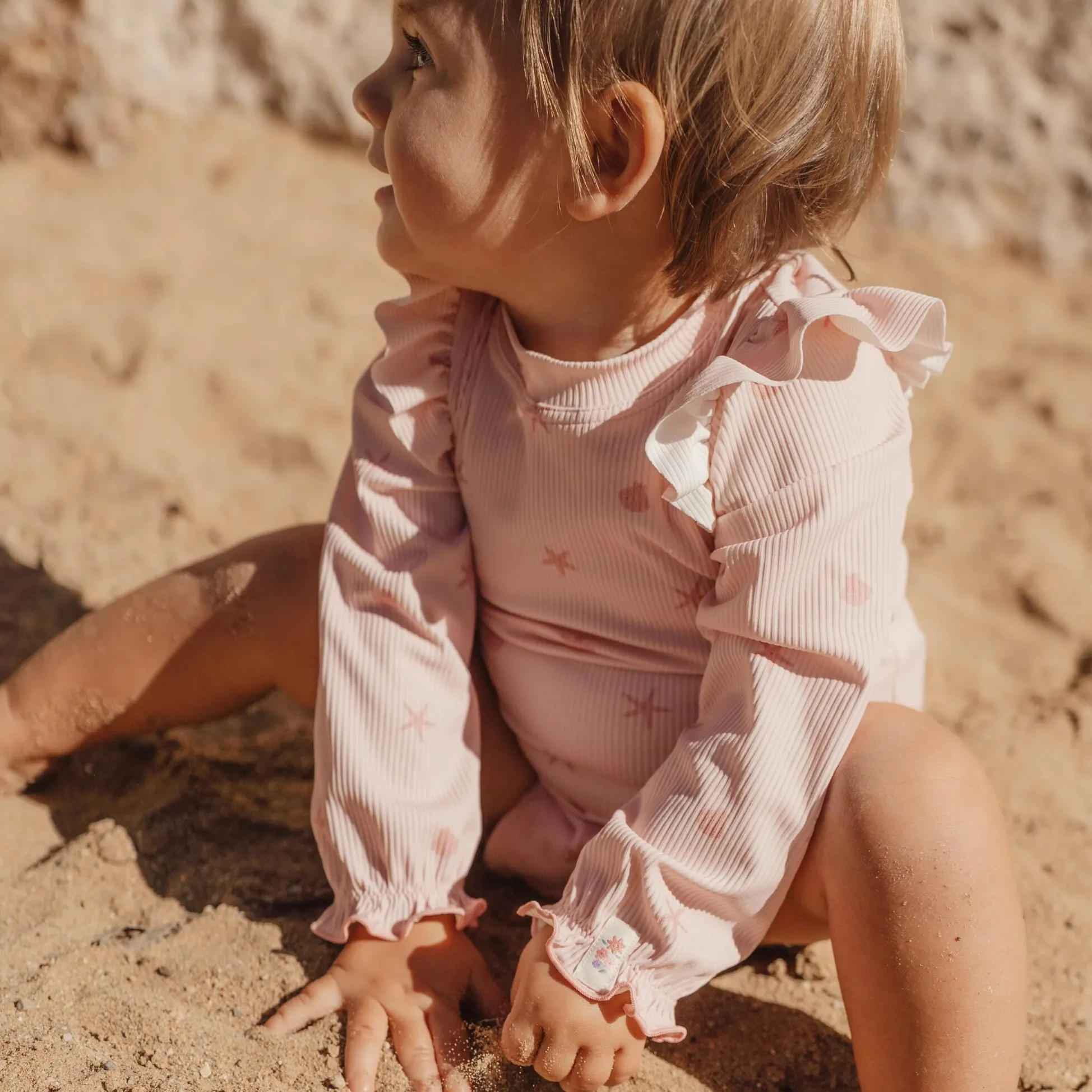 Swimsuit long sleeve - UPF 40 - Pink - Shells