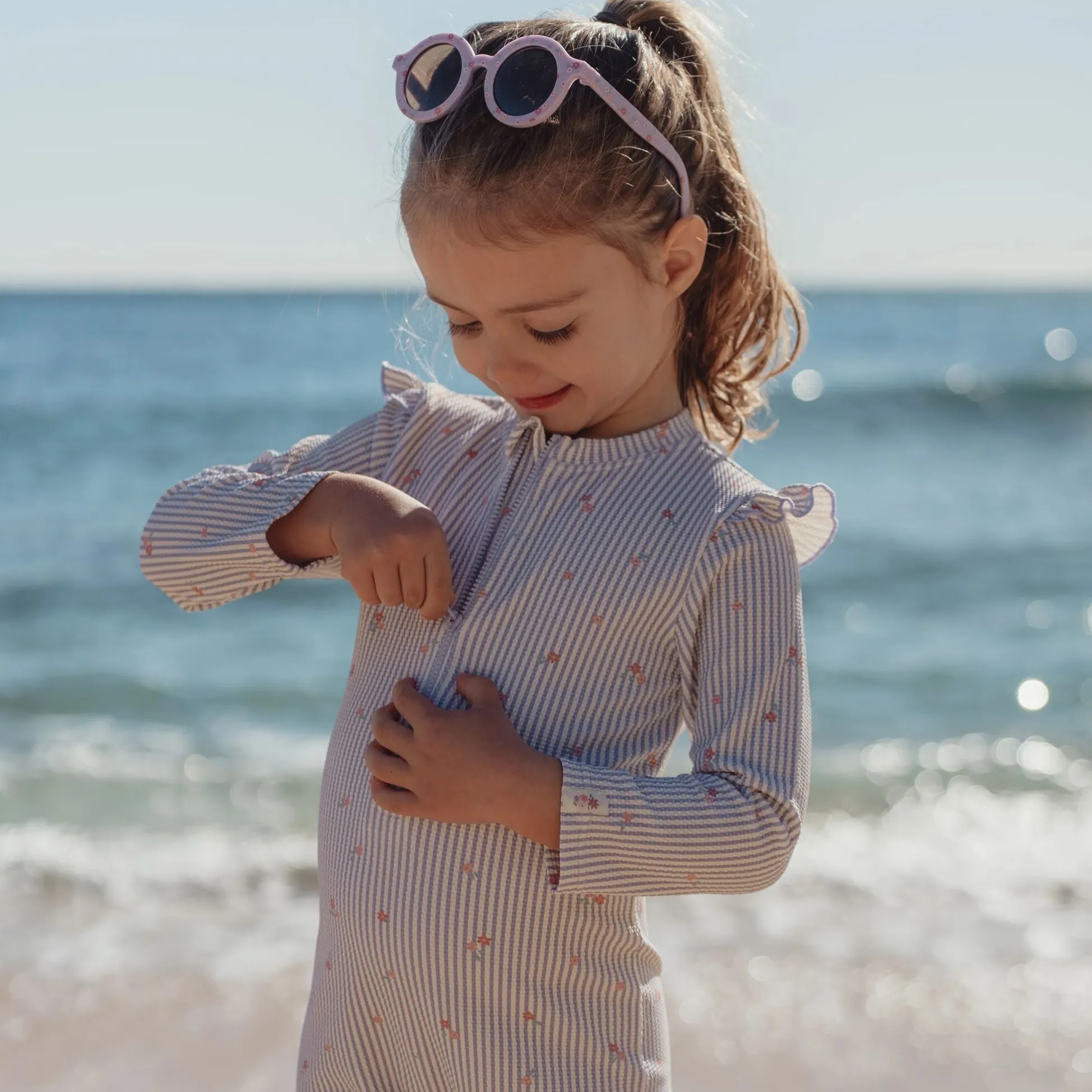 Swimsuit long sleeve - UPF 40 - Purple - Stripes