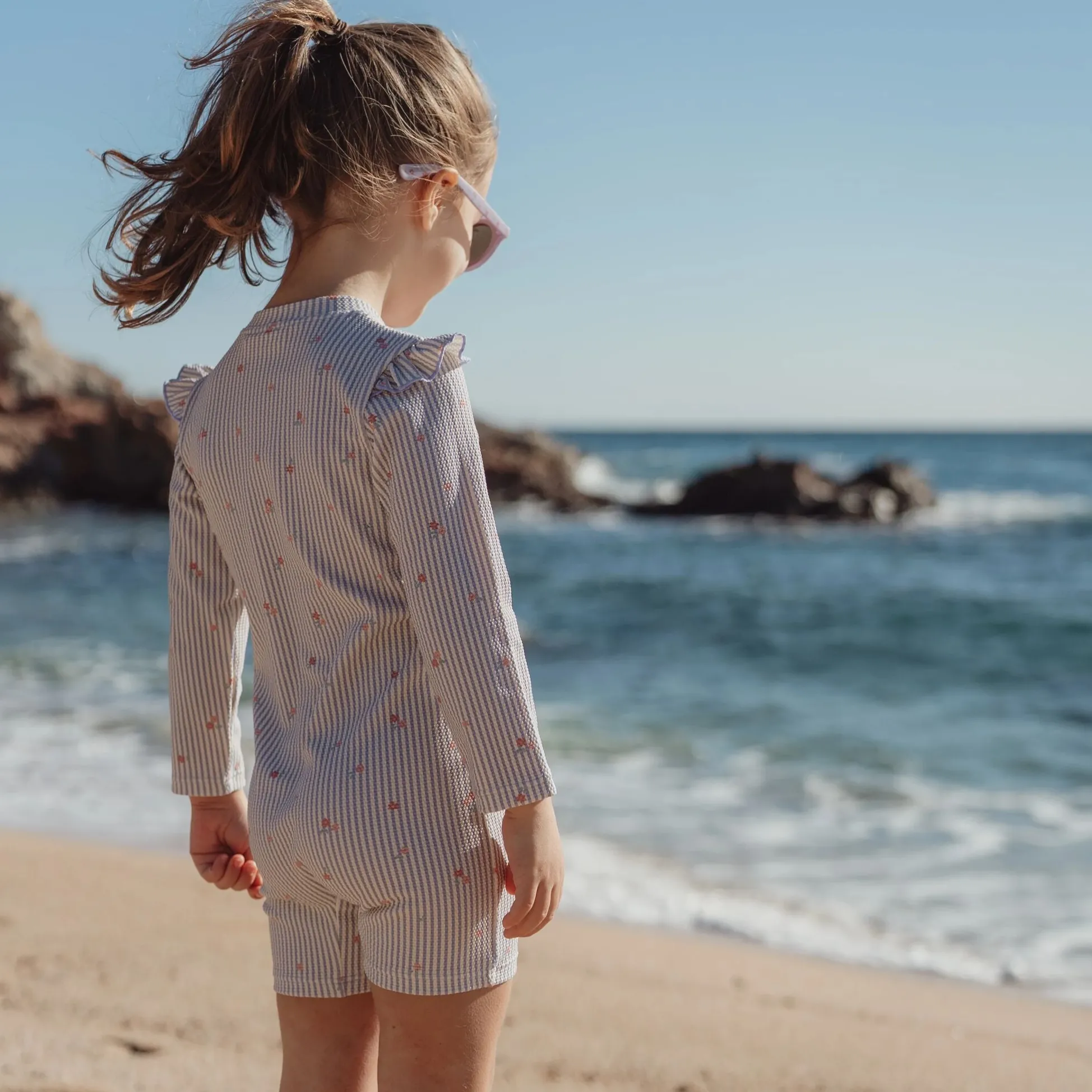 Swimsuit long sleeve - UPF 40 - Purple - Stripes