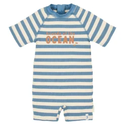 Swimsuit short sleeve - Blue - Ocean Blue Stripes