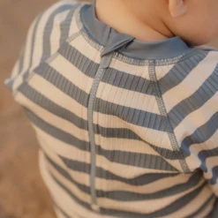 Swimsuit short sleeve - Blue - Ocean Blue Stripes