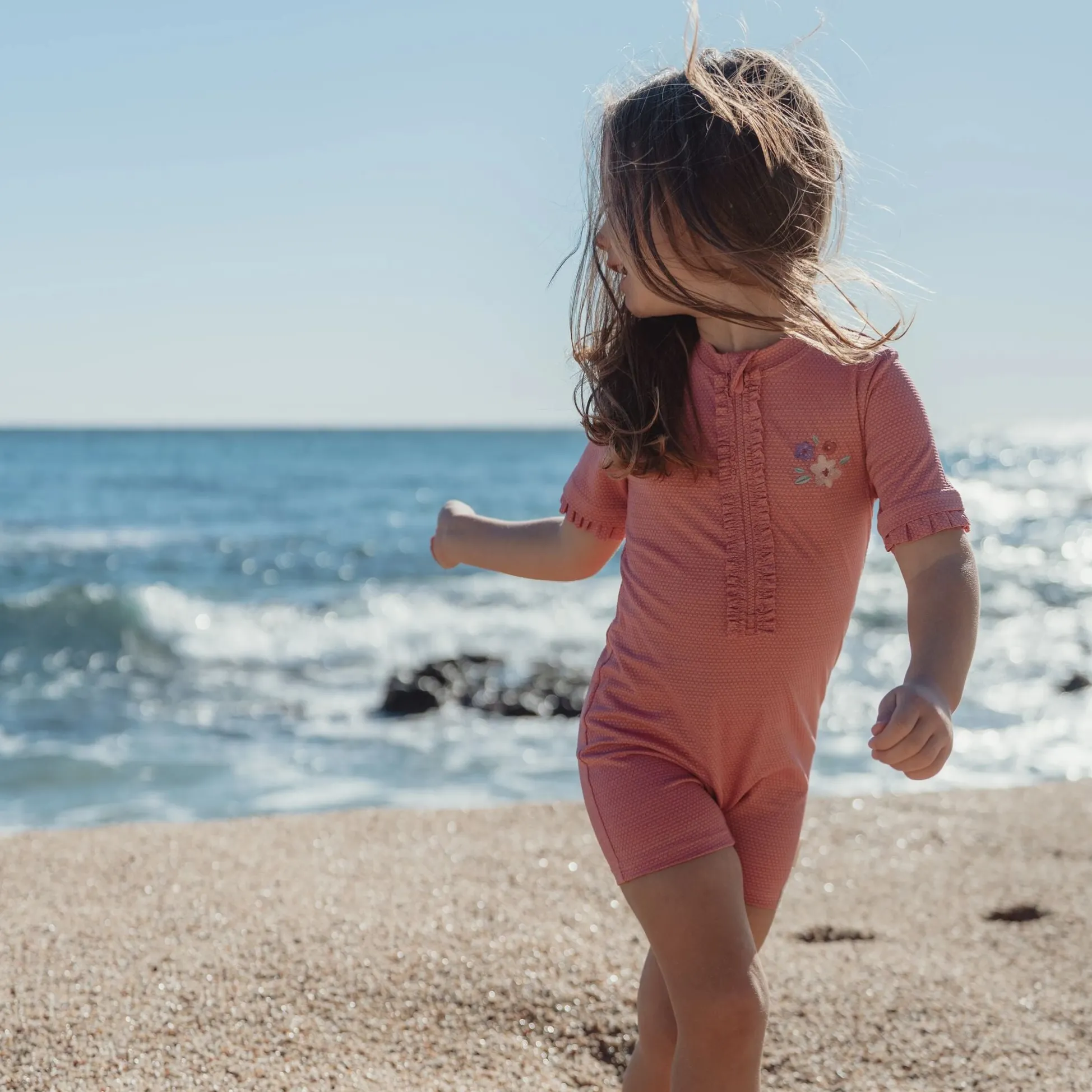 Swimsuit short sleeve - Pink - Glitter