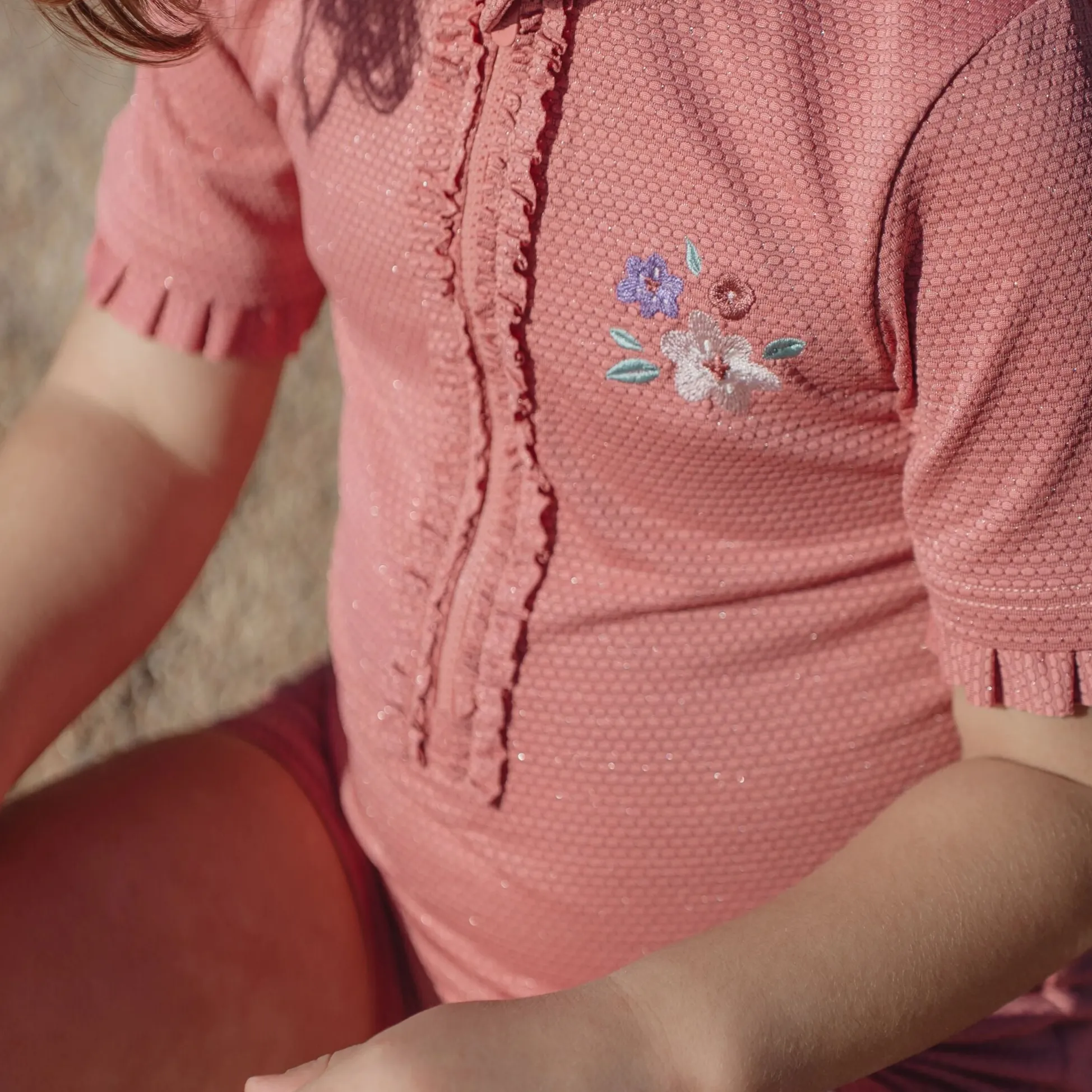 Swimsuit short sleeve - Pink - Glitter