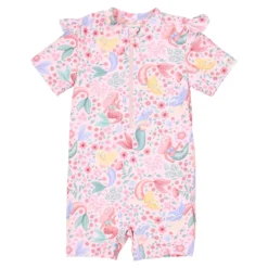 Swimsuit short sleeve - Pink - Mermaid print