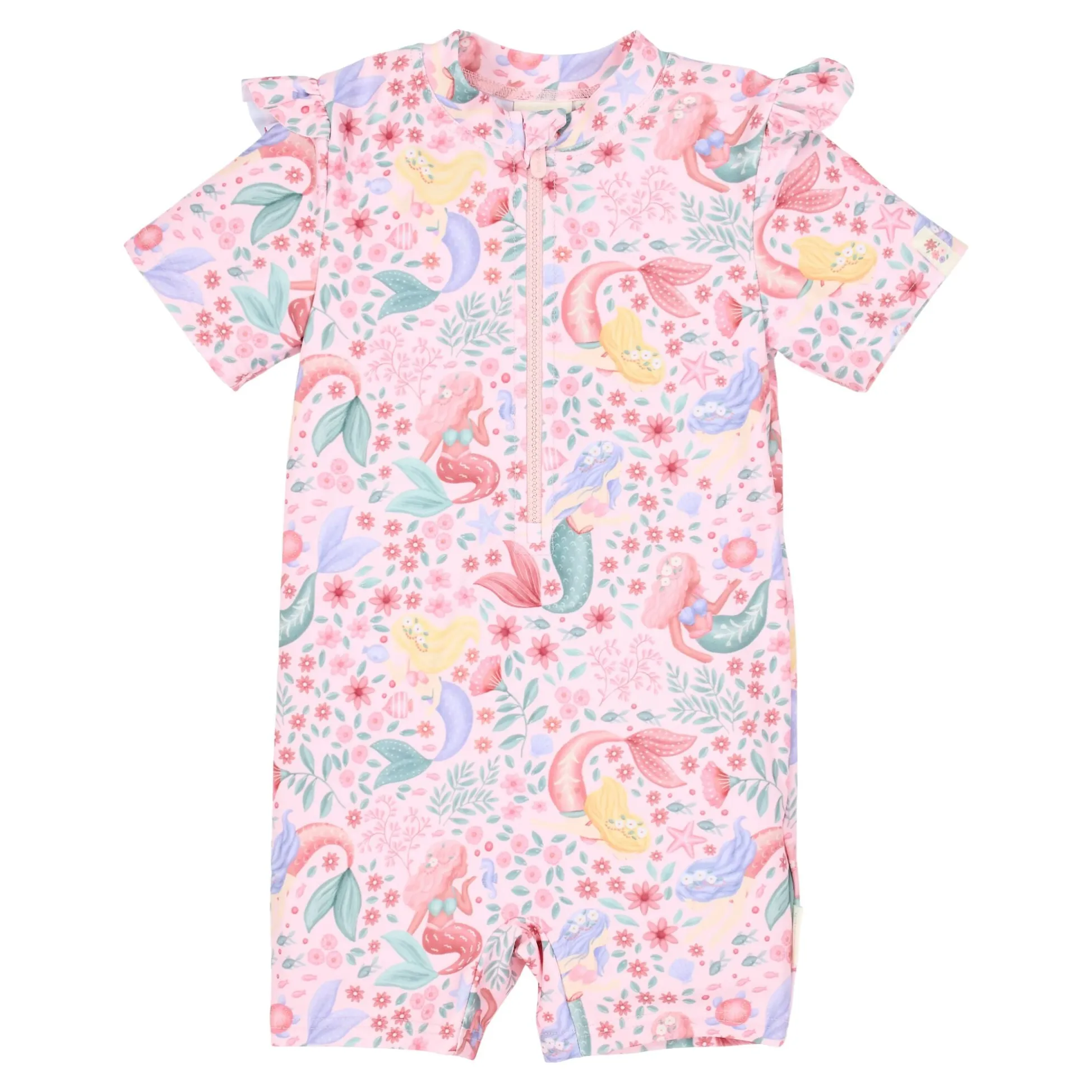 Swimsuit short sleeve - Pink - Mermaid print