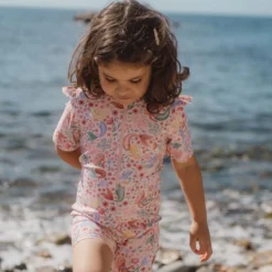 Swimsuit short sleeve - Pink - Mermaid print