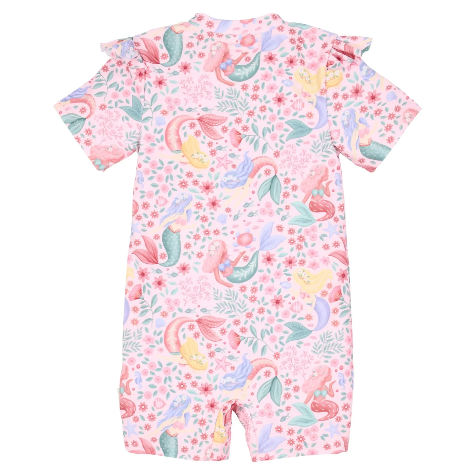 Swimsuit short sleeve - Pink - Mermaid print