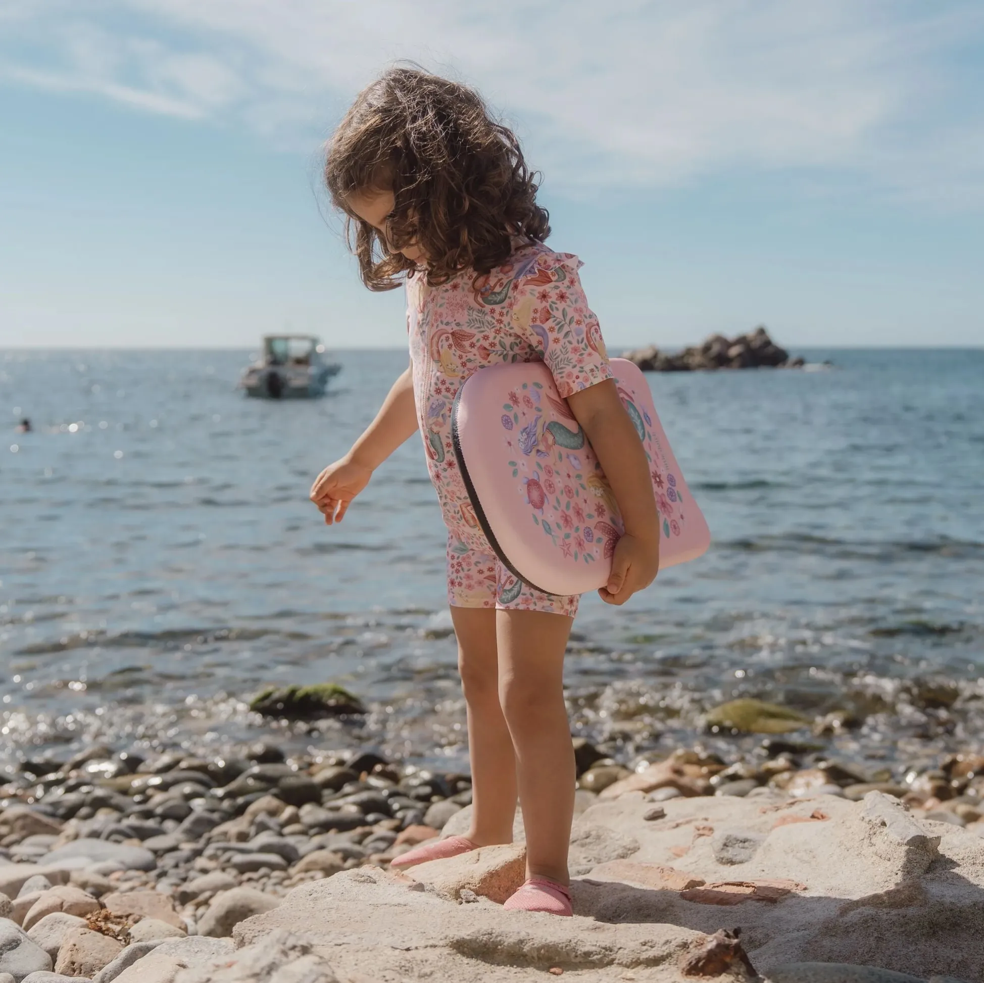 Swimsuit short sleeve - Pink - Mermaid print