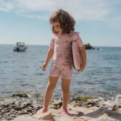 Swimsuit short sleeve - Pink - Mermaid print