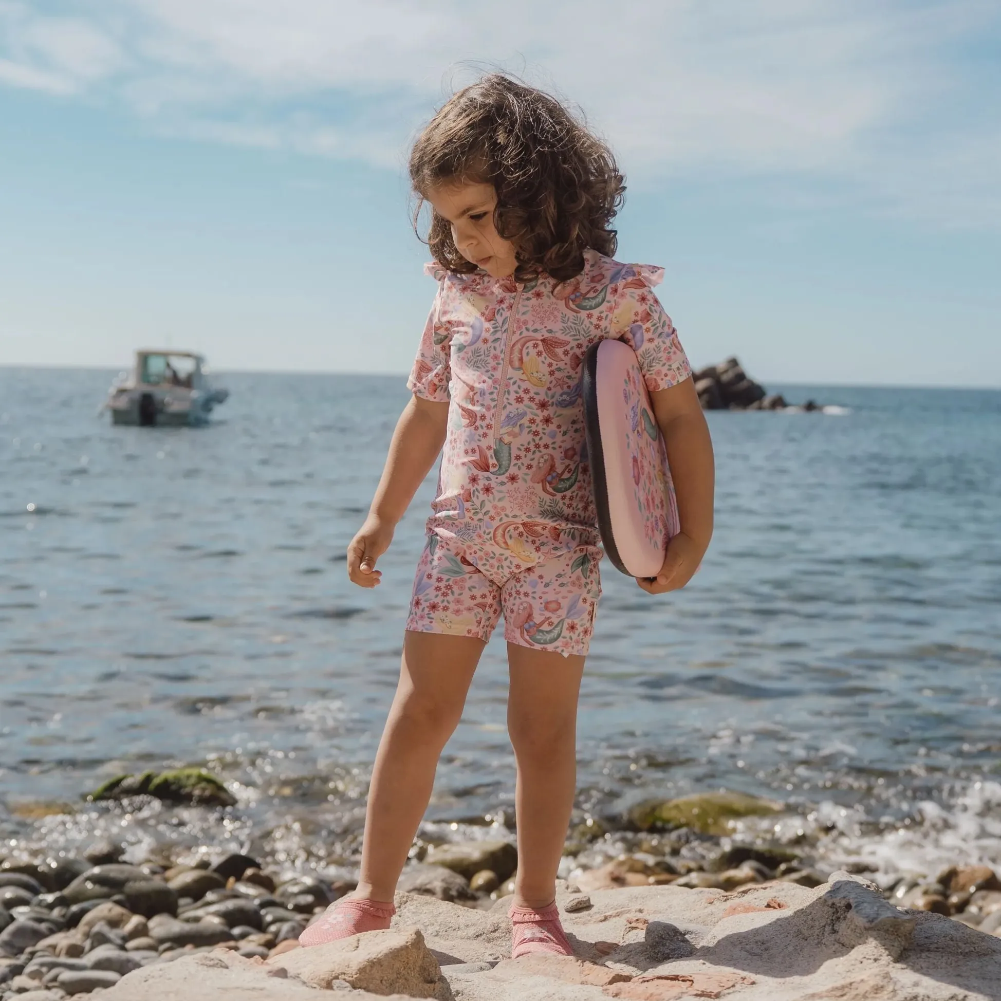 Swimsuit short sleeve - Pink - Mermaid print