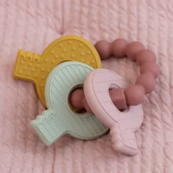 Teething toy keychain pink