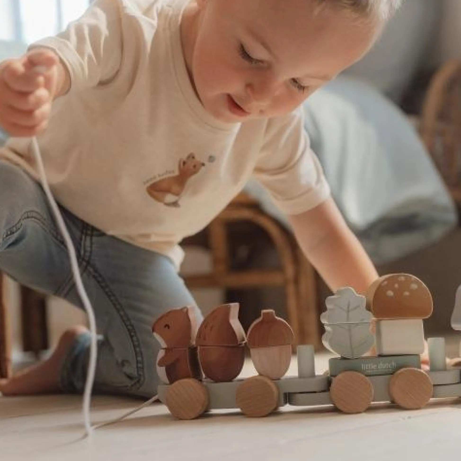 Wooden Block Train - Blue - Forest Friends
