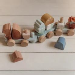 Wooden Block Train - Blue - Forest Friends