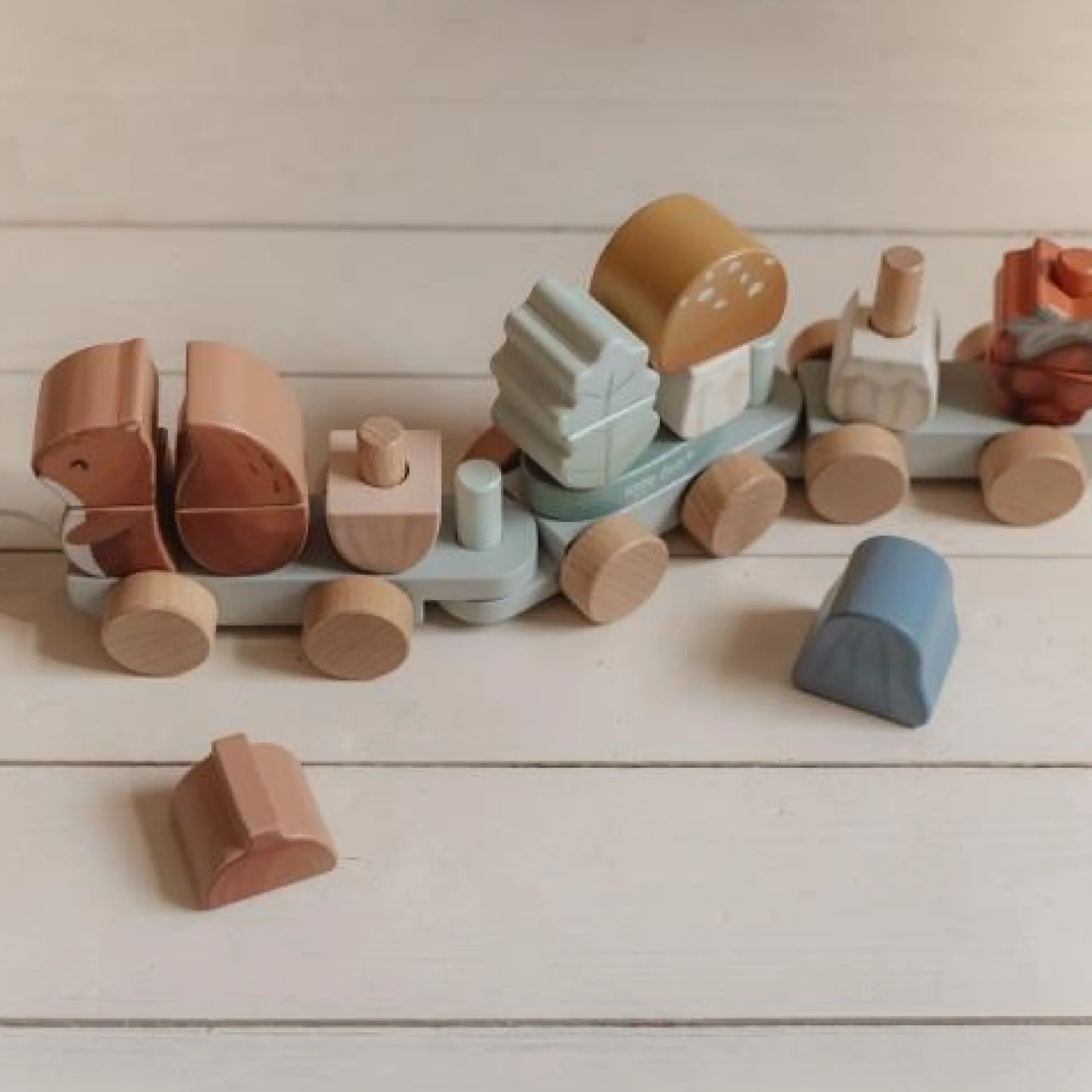 Wooden Block Train - Blue - Forest Friends