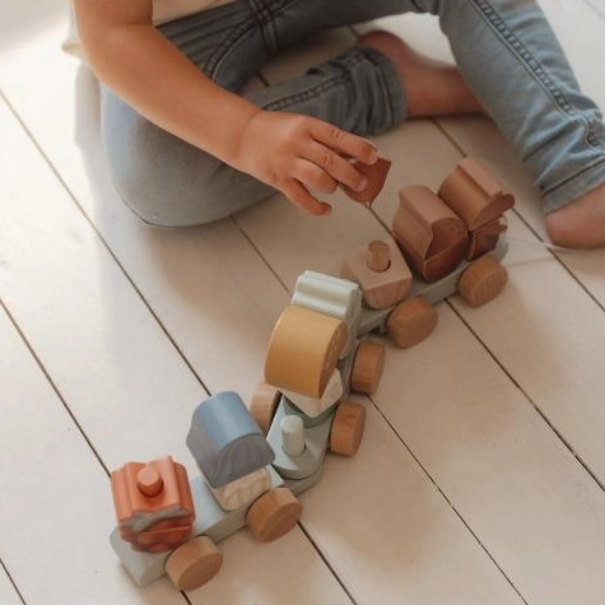 Wooden Block Train - Blue - Forest Friends