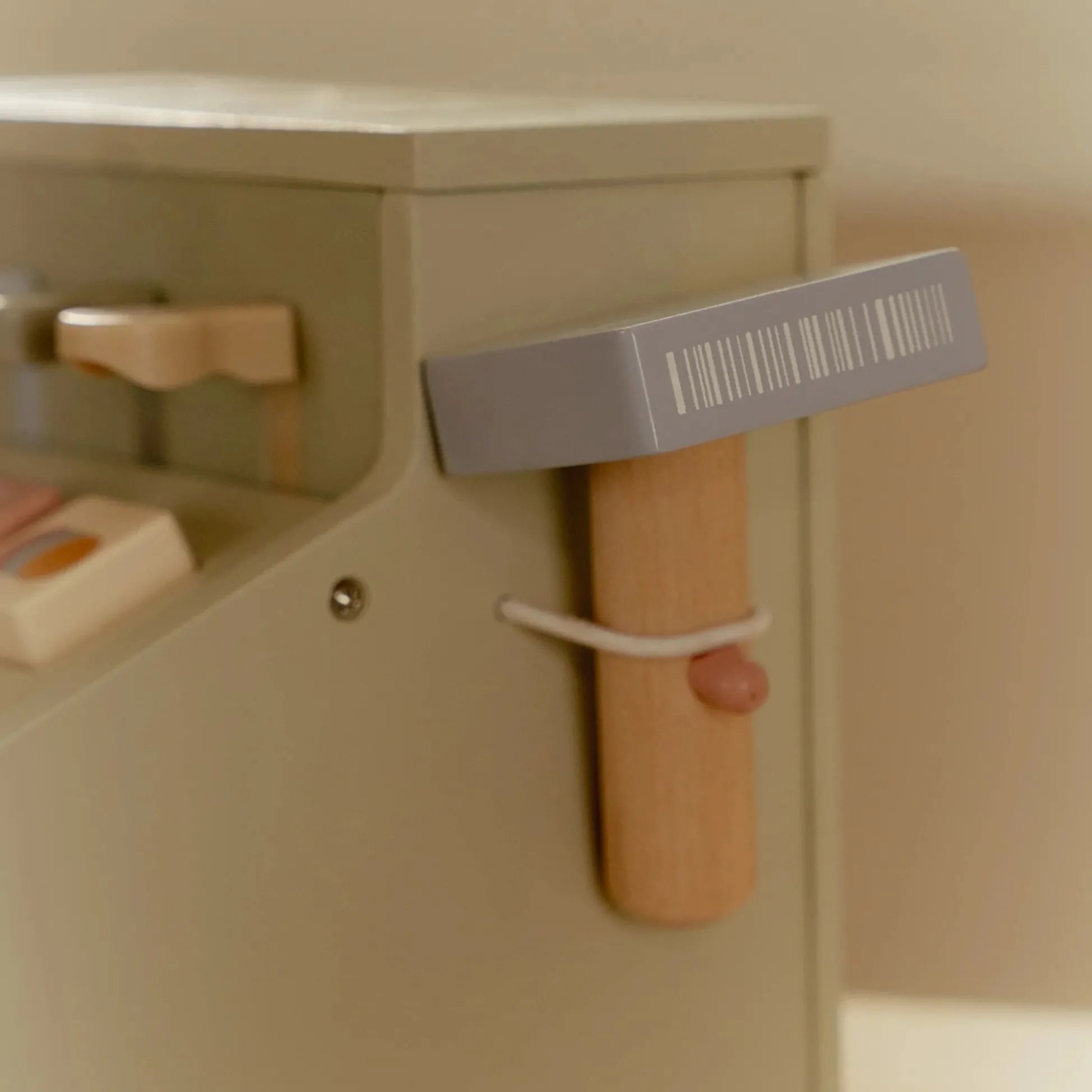 Wooden cash register with scanner and card reader