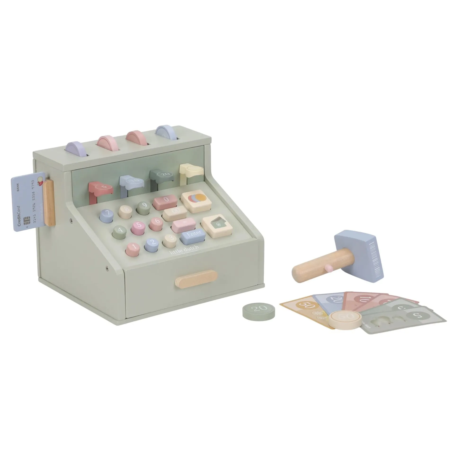 Wooden cash register with scanner and card reader