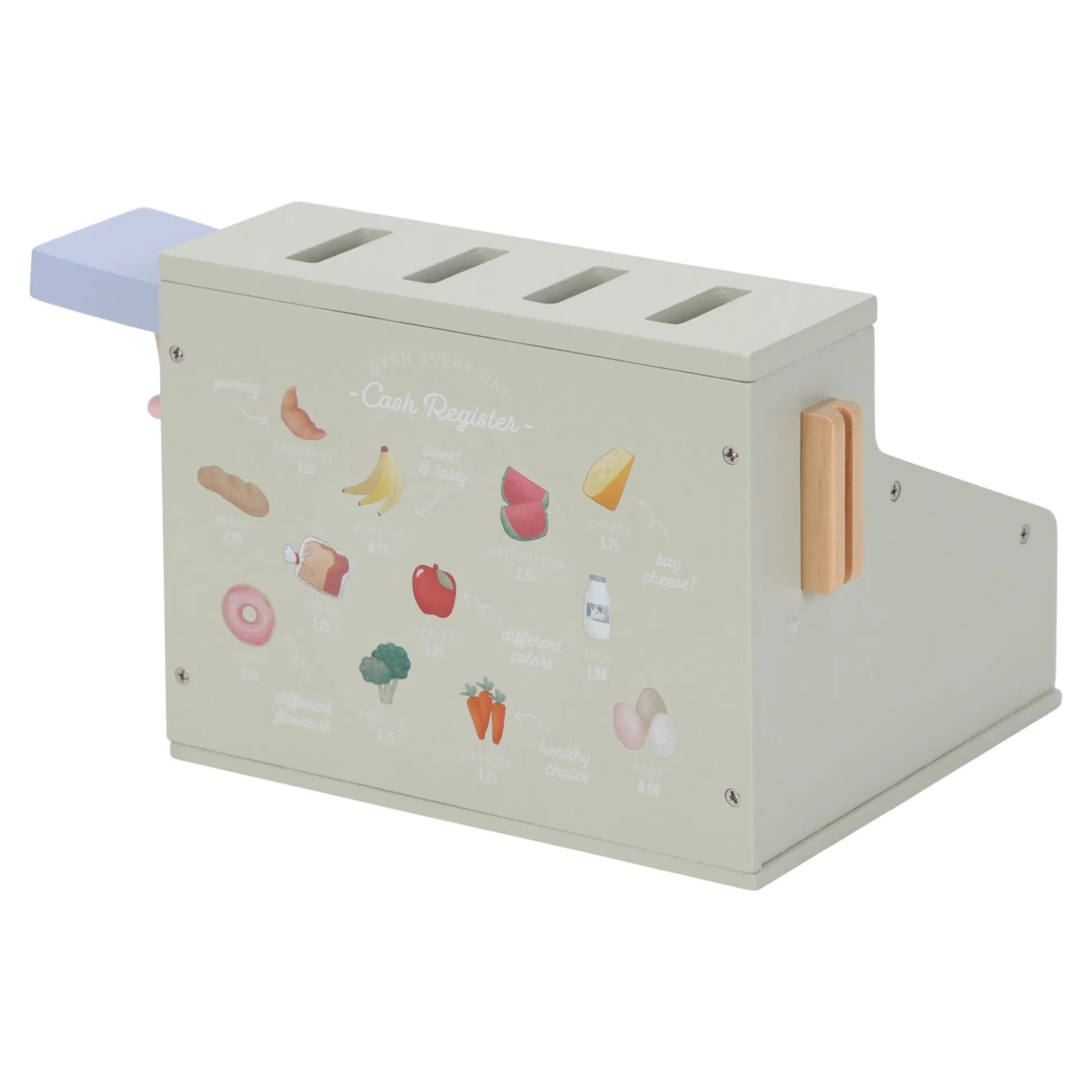 Wooden cash register with scanner and card reader