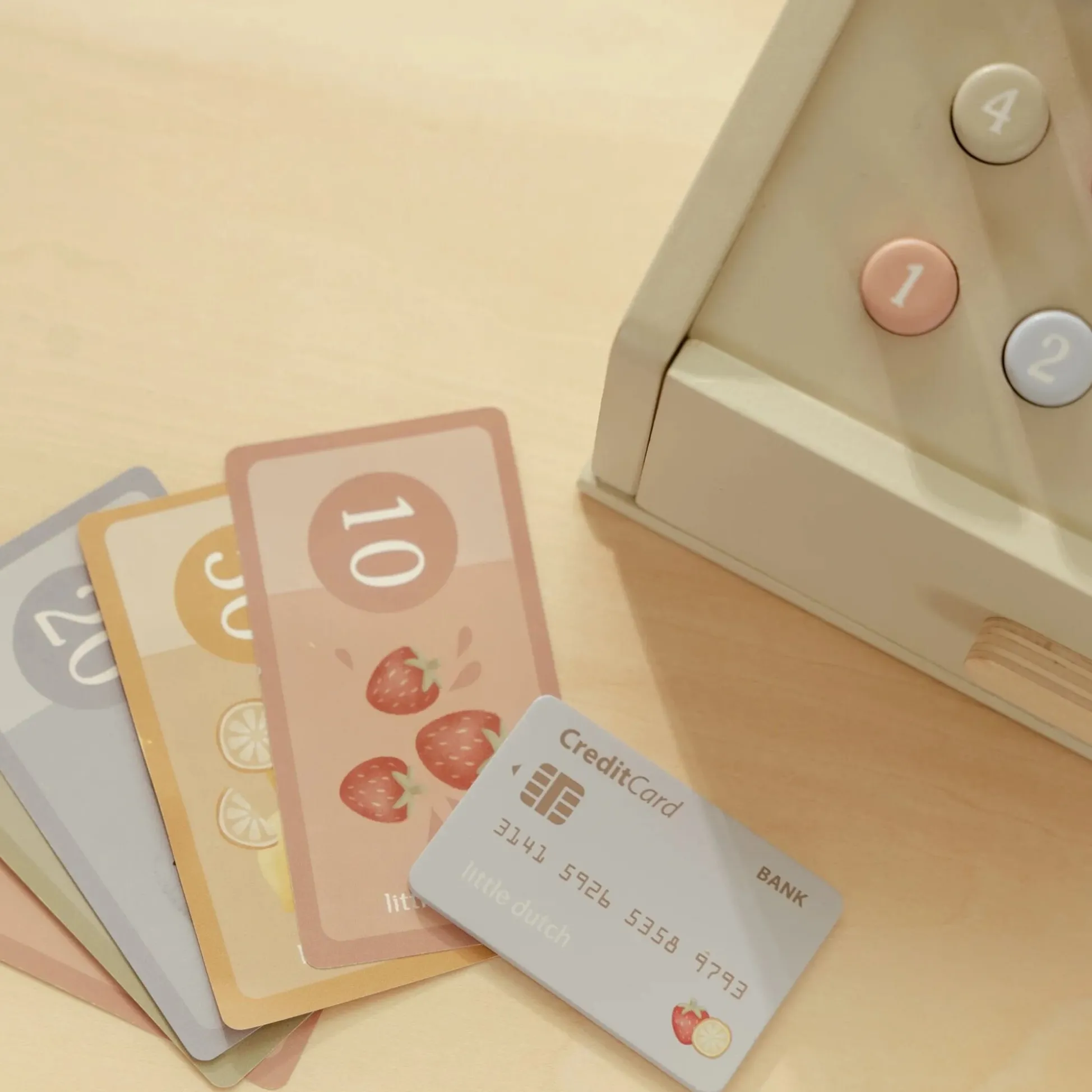 Wooden cash register with scanner and card reader
