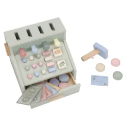 Wooden cash register with scanner and card reader