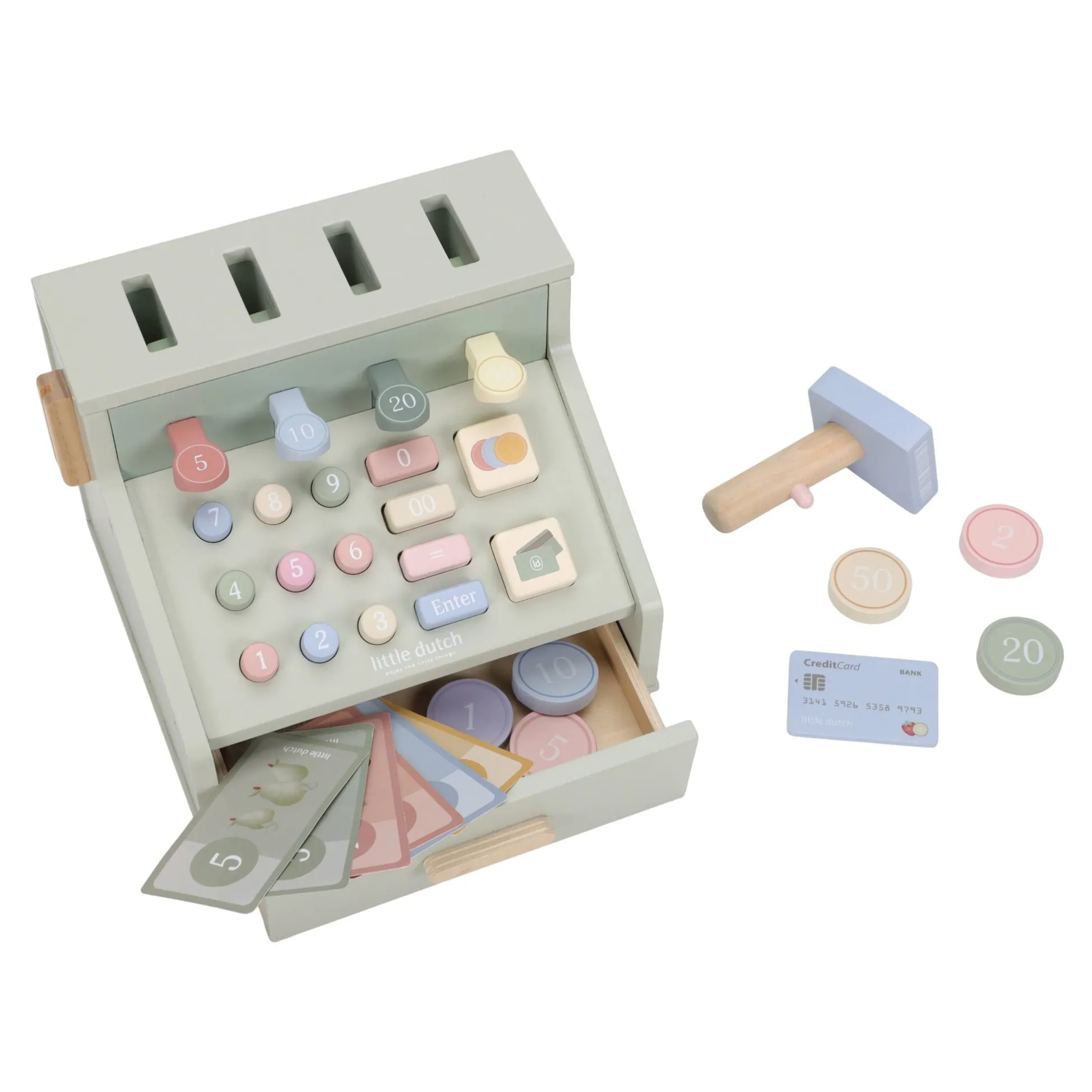 Wooden cash register with scanner and card reader