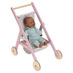 Wooden doll stroller - Pink - Essentials