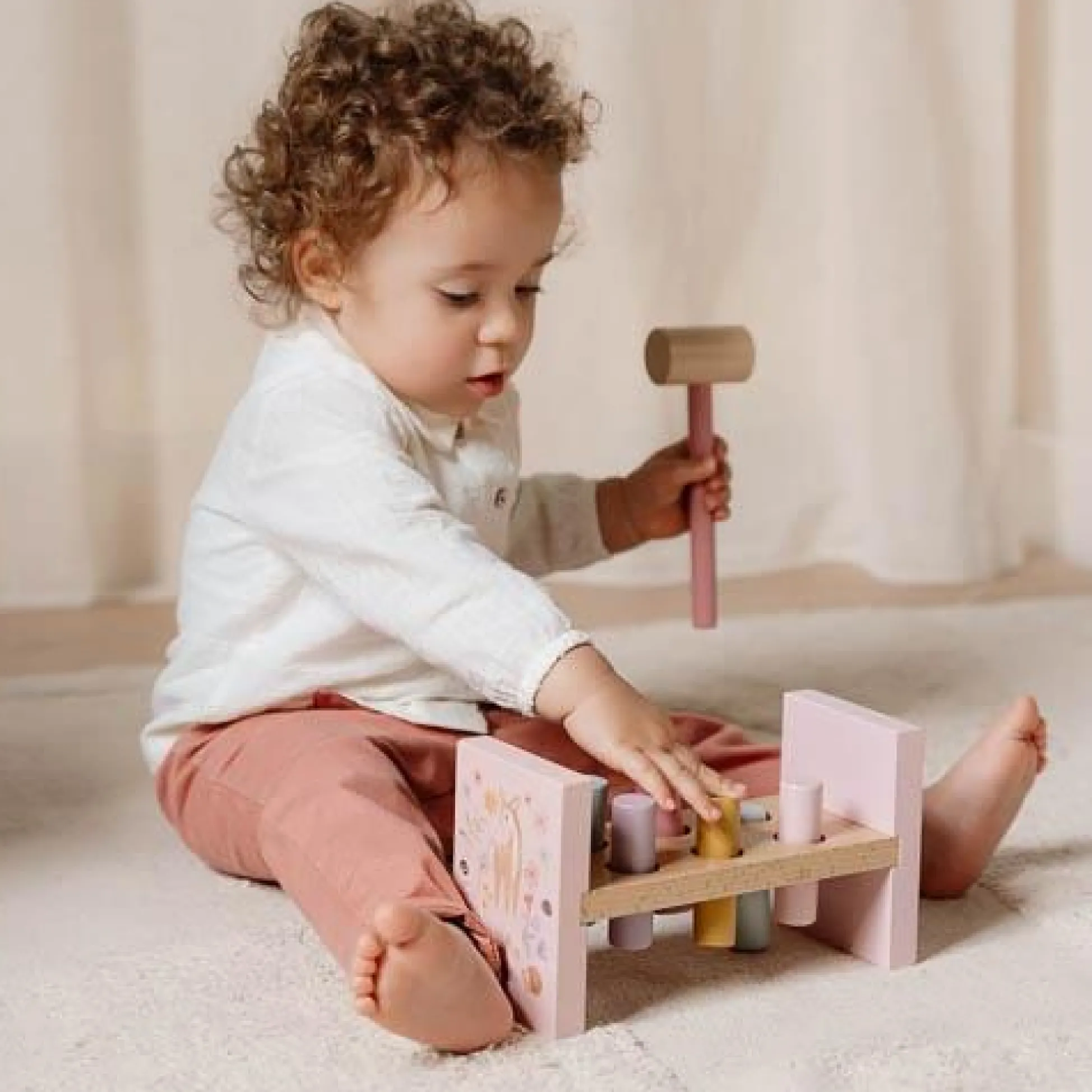 Wooden Hammer Bench - Pink - Fairy Garden