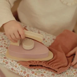 Wooden ironing board with iron