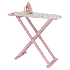 Wooden ironing board with iron
