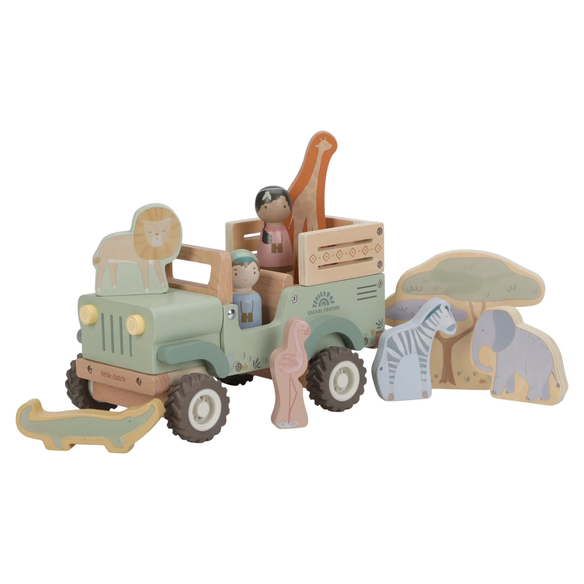 Wooden safari car with animals - Green