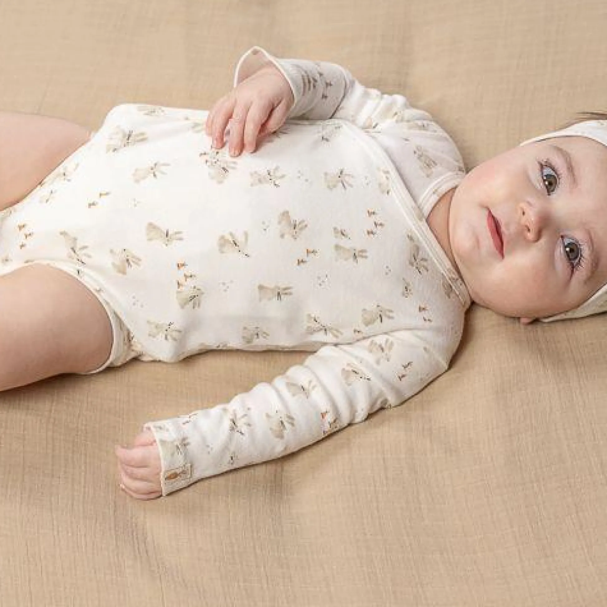 Wrap-over long sleeve romper - White - Newborn Naturals - Baby Bunny